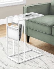 ACCENT TABLE - WHITE / WHITE METAL WITH A MAGAZINE RACK