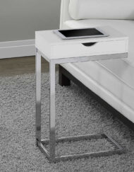 ACCENT TABLE - CHROME METAL / GLOSSY WHITE WITH A DRAWER