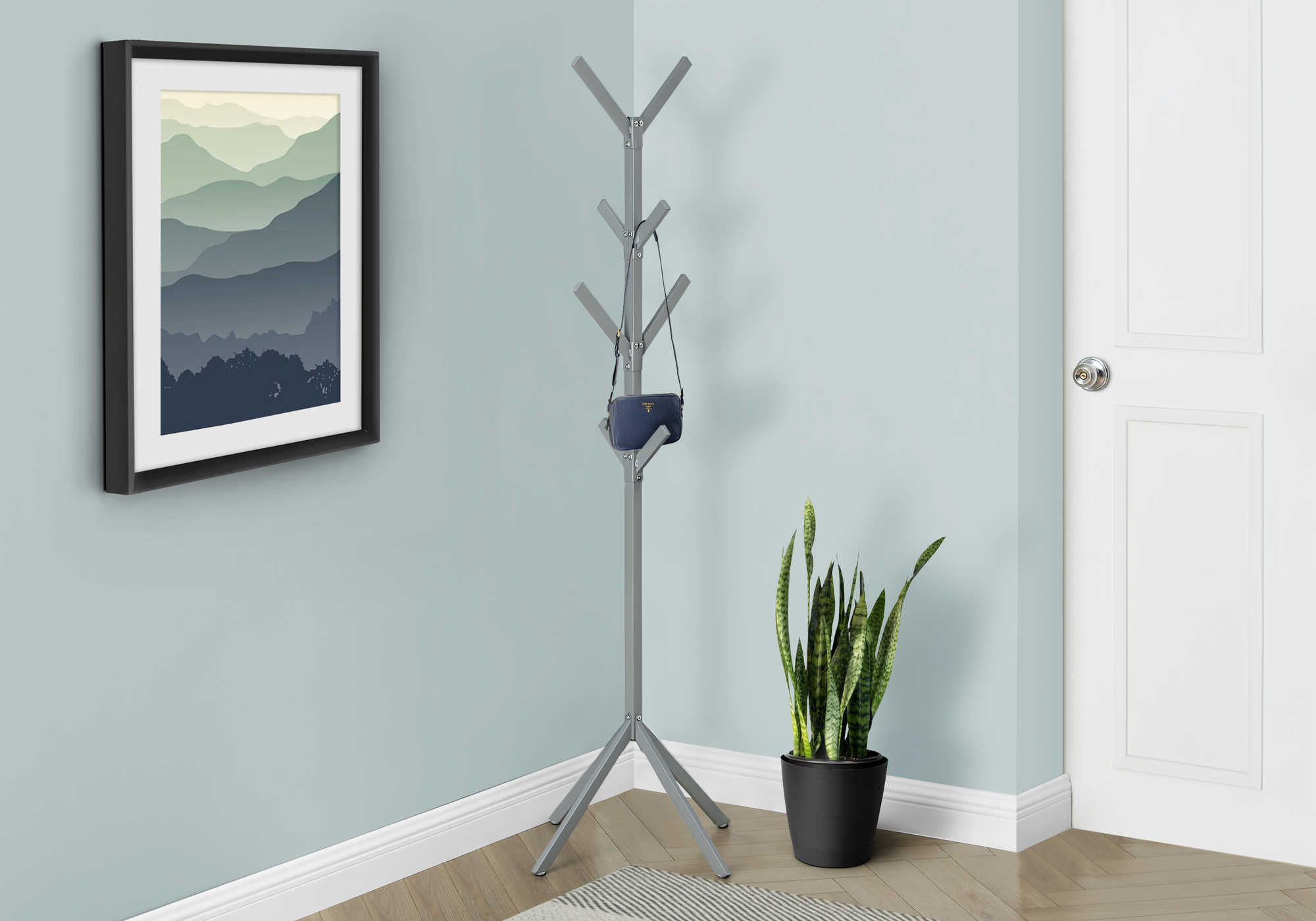 COAT RACK - 70"H / SILVER META