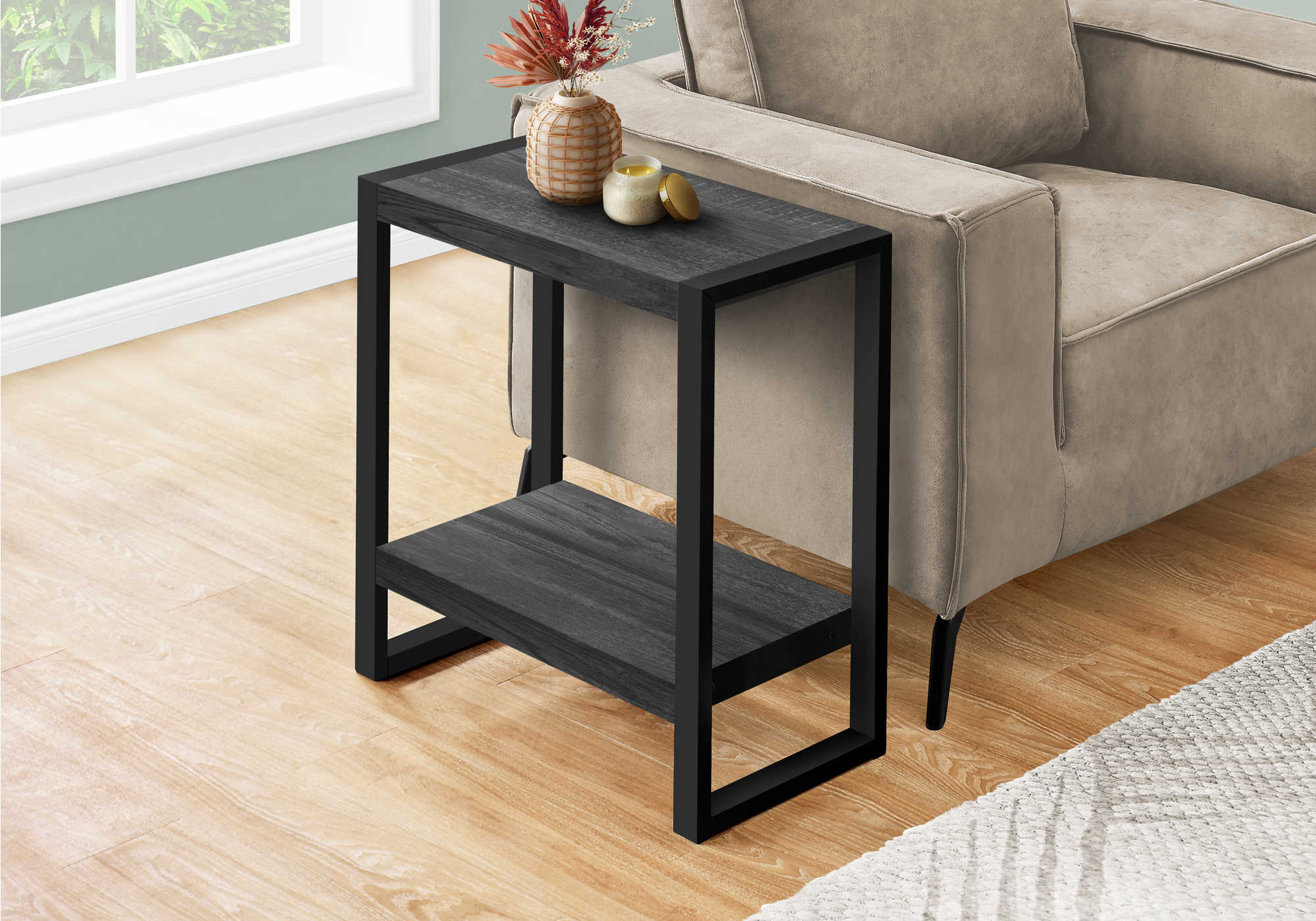 ACCENT TABLE - BLACK RECLAIMED WOOD-LOOK / BLACK META