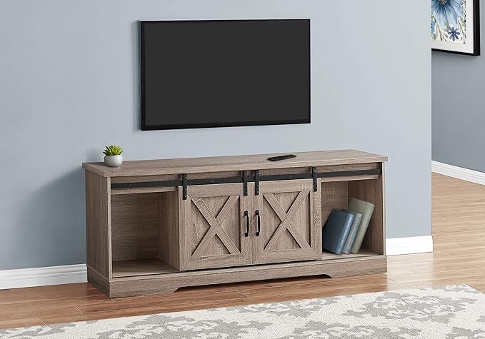 Tv Stand - 60" Dark Taupe With 2 Sliding Doors